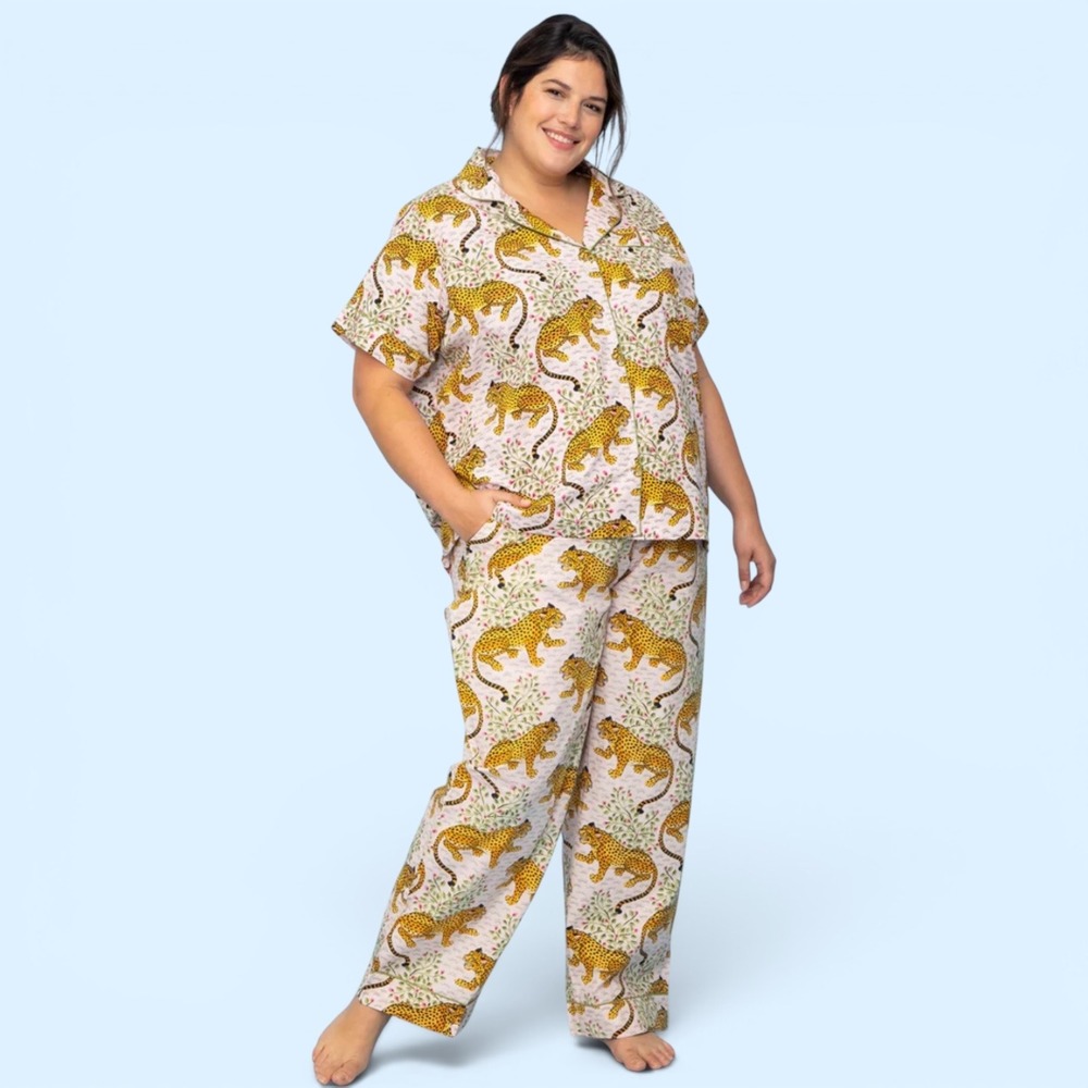 Printfresh Bagheera Pink Leopard Pajama Set Women 4X Cotton Short Sleeve Pants